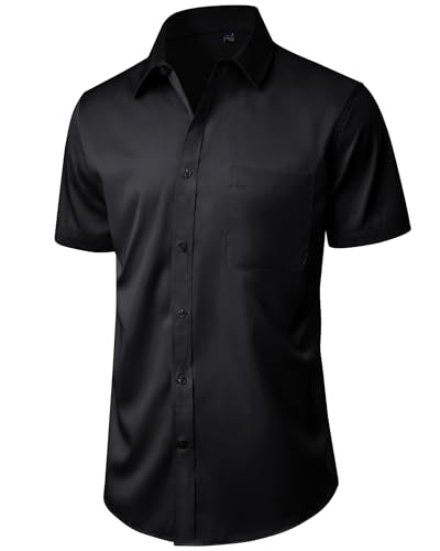 J.VER Mens Short Sleeve Dress Shirts Solid Wrinkle Free Casual Button Down Shirt with Pocket