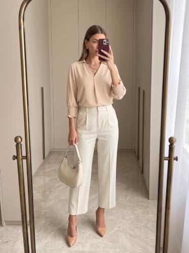 Dokotoo 3/4 Length Sleeve Womens Tops Dressy Blouses Collared Shirts