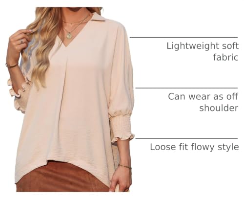 Dokotoo 3/4 Length Sleeve Womens Tops Dressy Blouses Collared Shirts