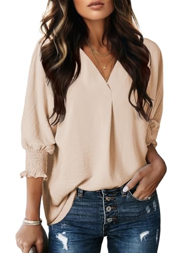 Dokotoo 3/4 Length Sleeve Womens Tops Dressy Blouses Collared Shirts