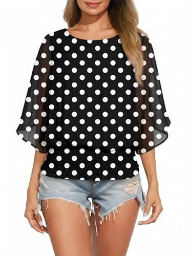 Dokotoo Womens Blouses Dressy Casual Boat Neck Flowy Chiffon Blouses Poncho Batwing Tops