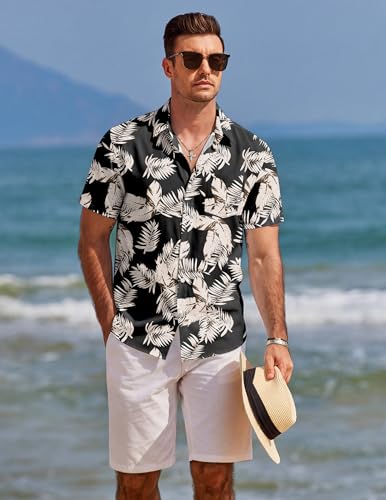 COOFANDY Mens Hawaiian Shirts Short Sleeve Tropical Button Down Shirts Floral Summer Beach Shirt