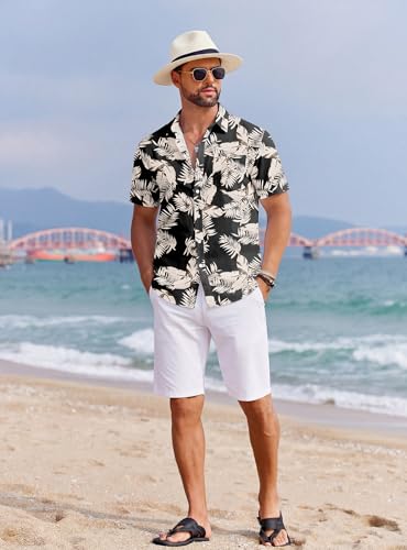 COOFANDY Mens Hawaiian Shirts Short Sleeve Tropical Button Down Shirts Floral Summer Beach Shirt