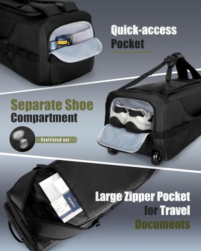 Smasrob 83L Rolling Duffle Bag with Wheels and Backpack Straps