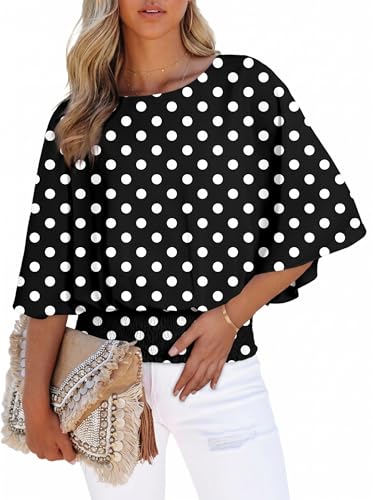 Dokotoo Womens Blouses Dressy Casual Boat Neck Flowy Chiffon Blouses Poncho Batwing Tops