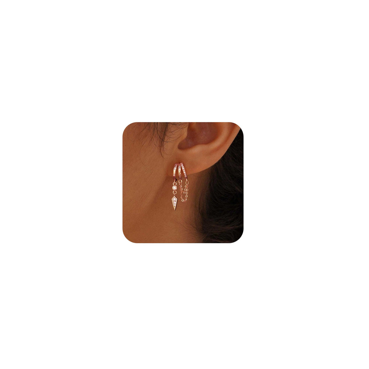 SELSHE Women's 14K Gold-Plated Triple Huggie Drop Earrings