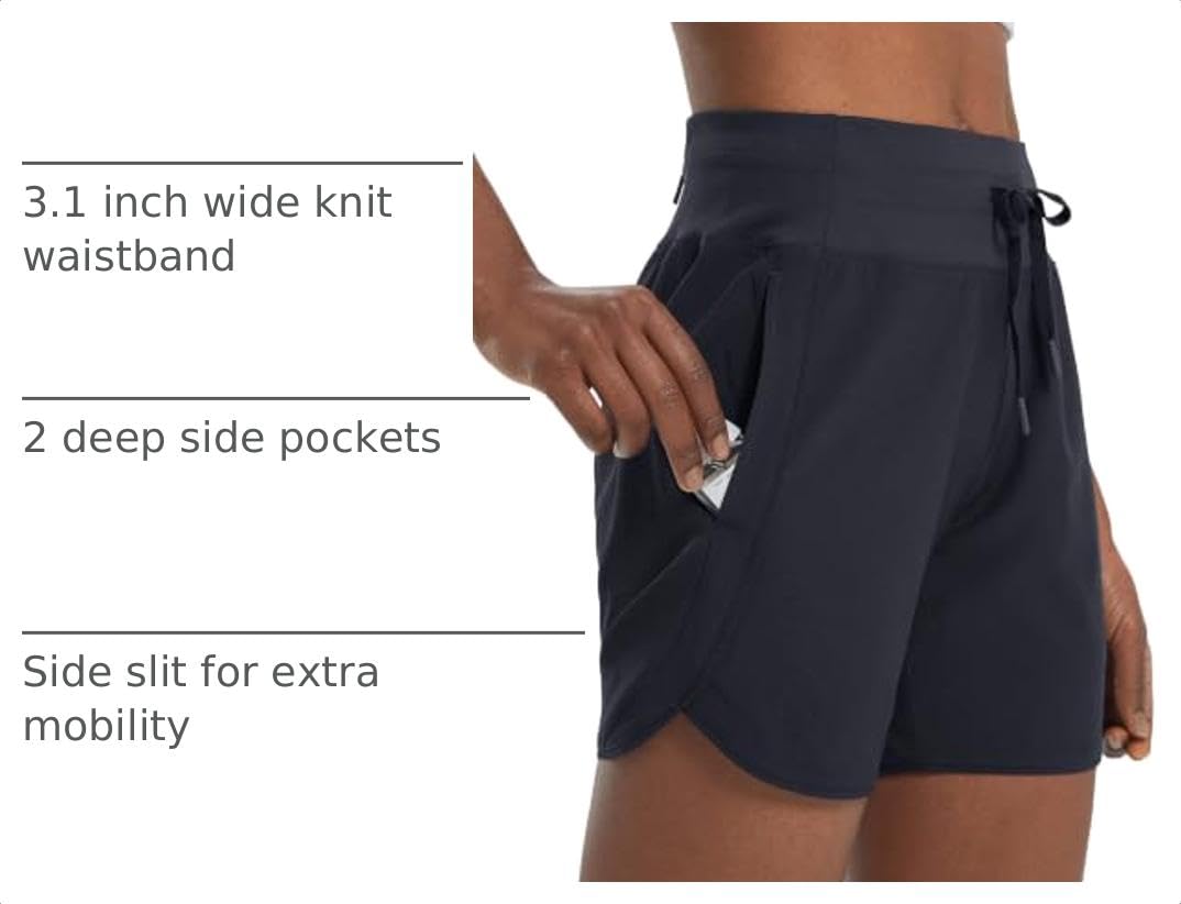 baleaf Women's 5" Athletic Running Shorts with Zipper Pocket Hiking Workout