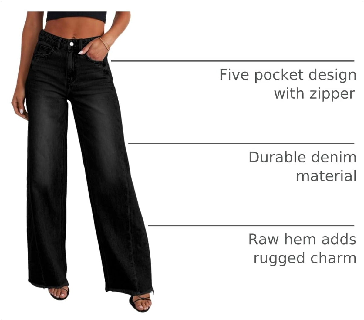Sidefeel Women's Wide Leg Jeans High Waisted Stretchy Denim Pants