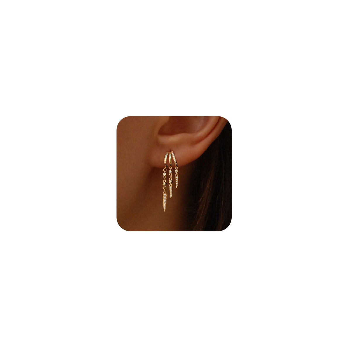 SELSHE Dangle Earrings for Women,14k Gold Plated Triple Huggie Stud Earrings Cute Statement Chain Earring Dainty Drop Earrings for Women Trendy Gold Plated Jewelry