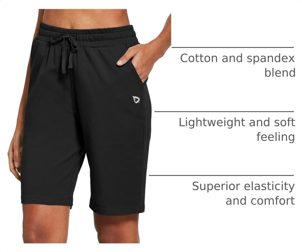 baleaf Women's Bermuda Shorts Long Cotton Knee Length Lounge with Pockets