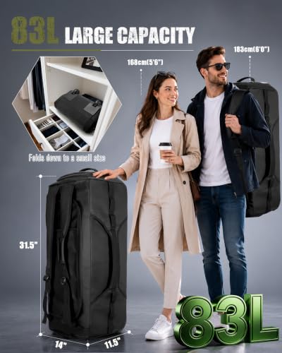 Smasrob 83L Rolling Duffle Bag with Wheels and Backpack Straps