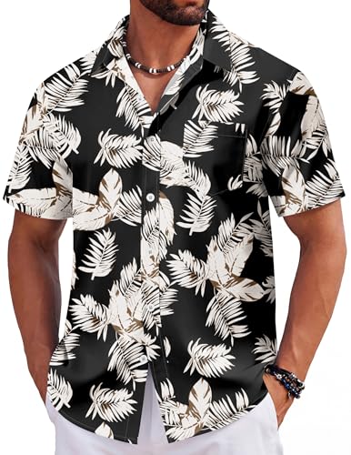 COOFANDY Mens Hawaiian Shirts Short Sleeve Tropical Button Down Shirts Floral Summer Beach Shirt