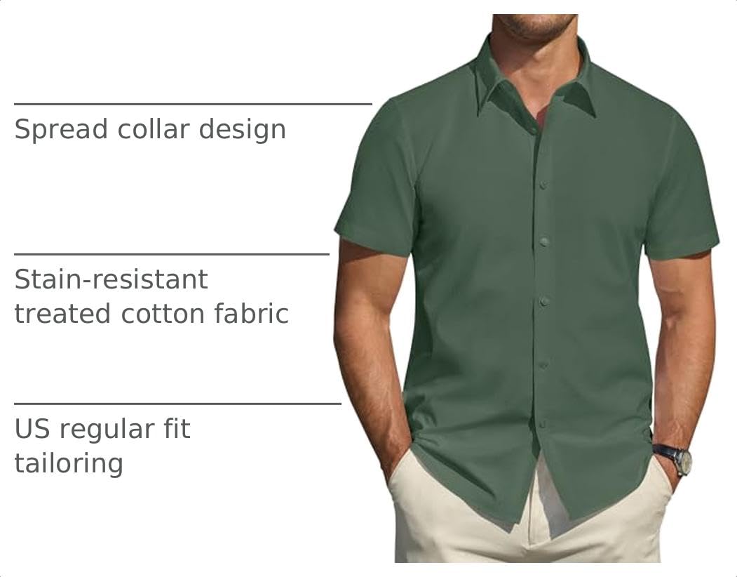 J.VER Men's Short Sleeve Dress Shirts Stretch Stain Shield Casual Button Down Shirts Solid Formal Shirt