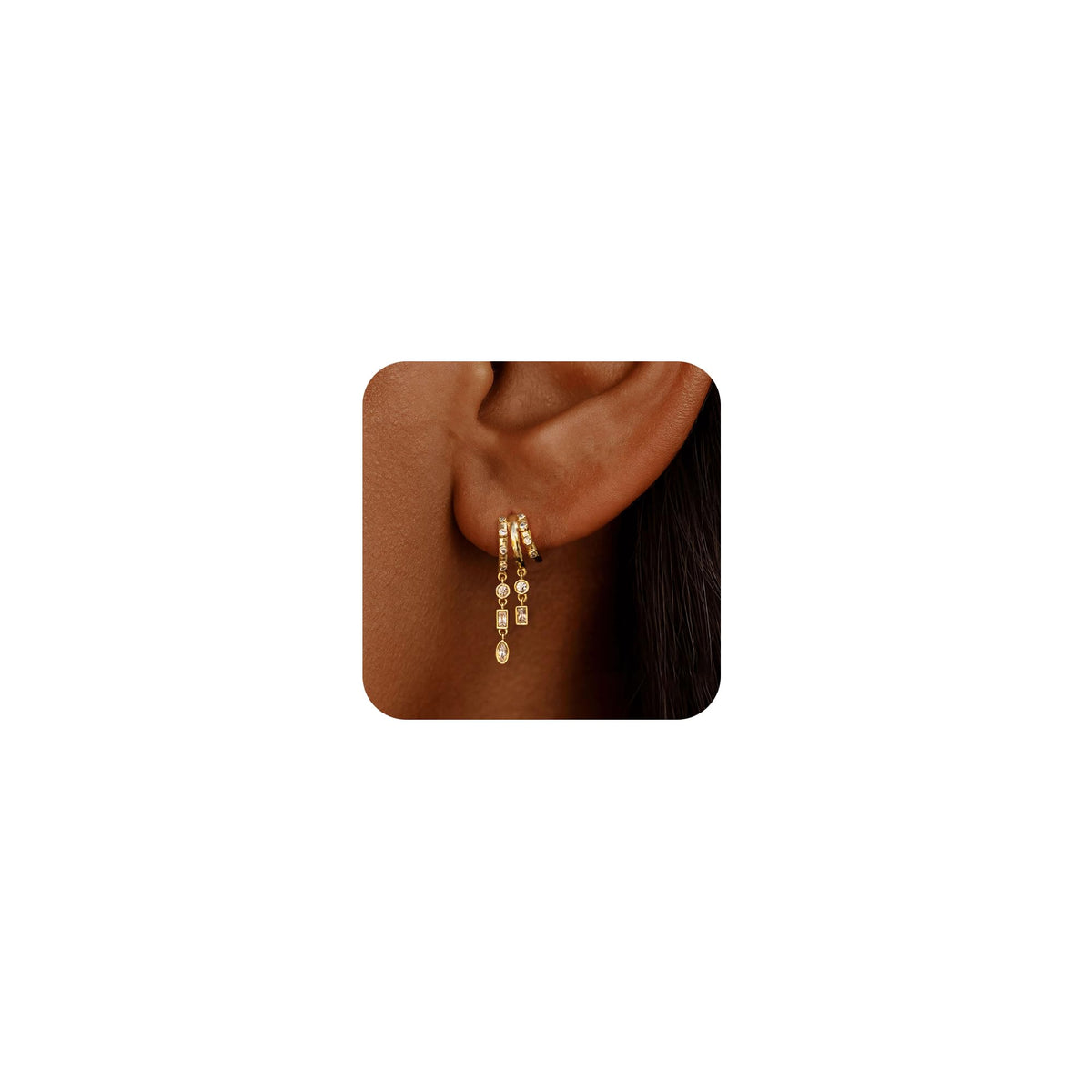 SELSHE Women's 14K Gold-Plated Triple Huggie Drop Earrings