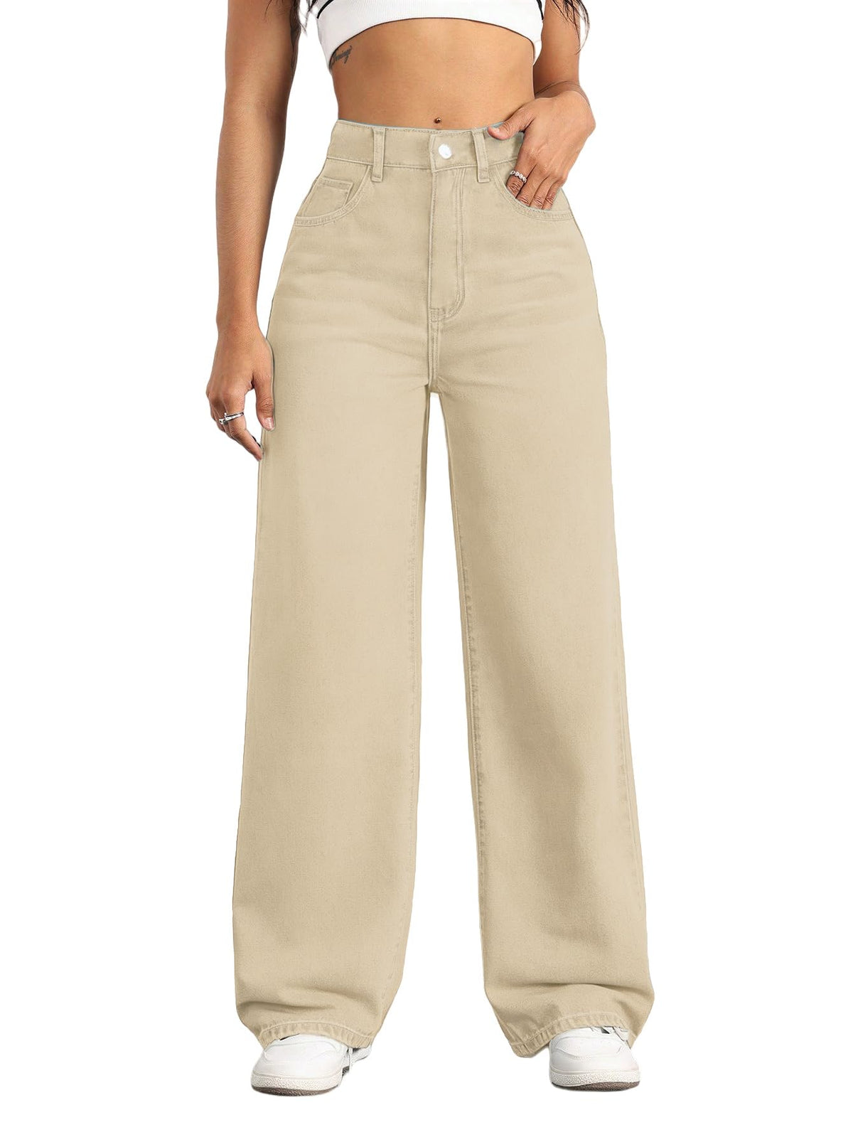 Mars Power Women's High-Waisted Wide-Leg Straight Jeans