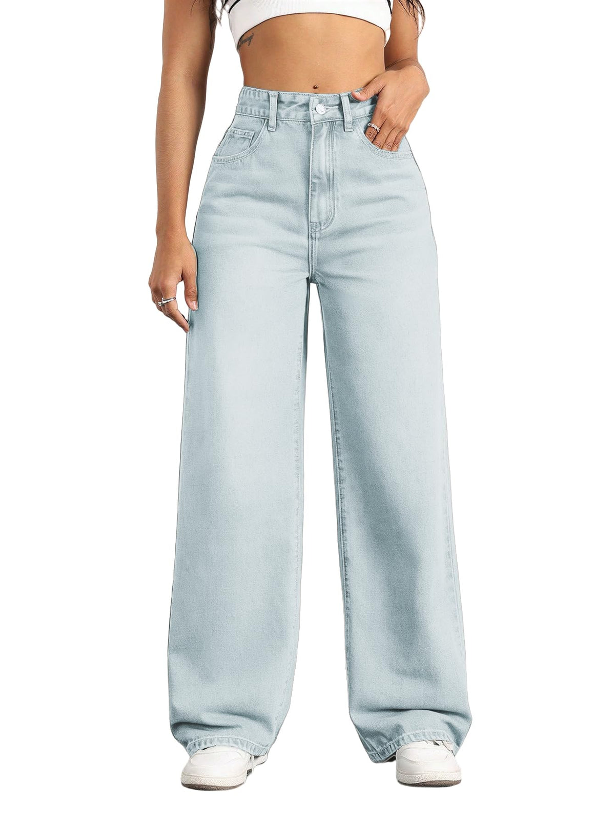 Mars Power Women's High-Waisted Wide-Leg Straight Jeans