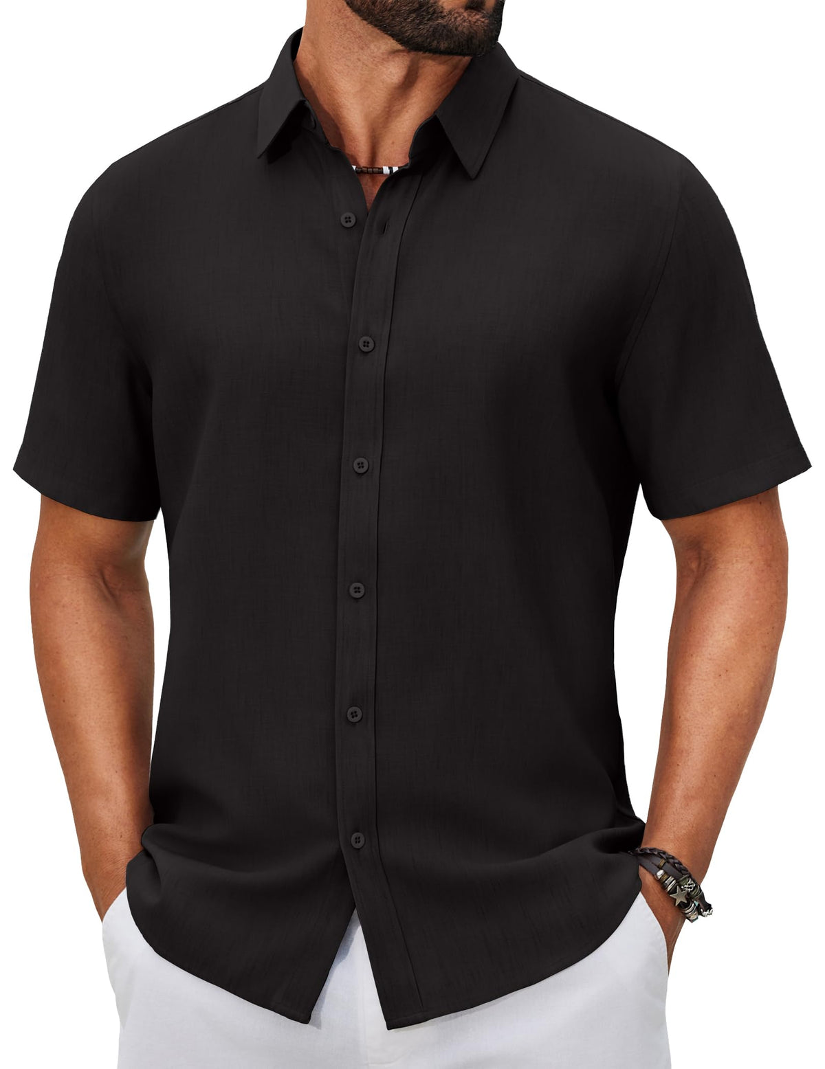 COOFANDY Men's Button Down Shirts Short Sleeve Linen Textured Shirts Casual Summer Beach Shirts