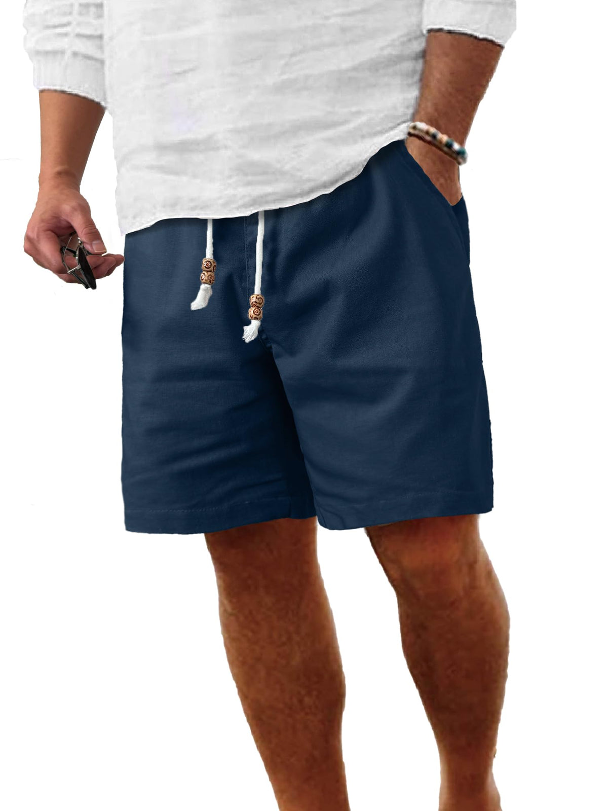 Comdecevis Men's Cotton-Linen Casual Drawstring Shorts