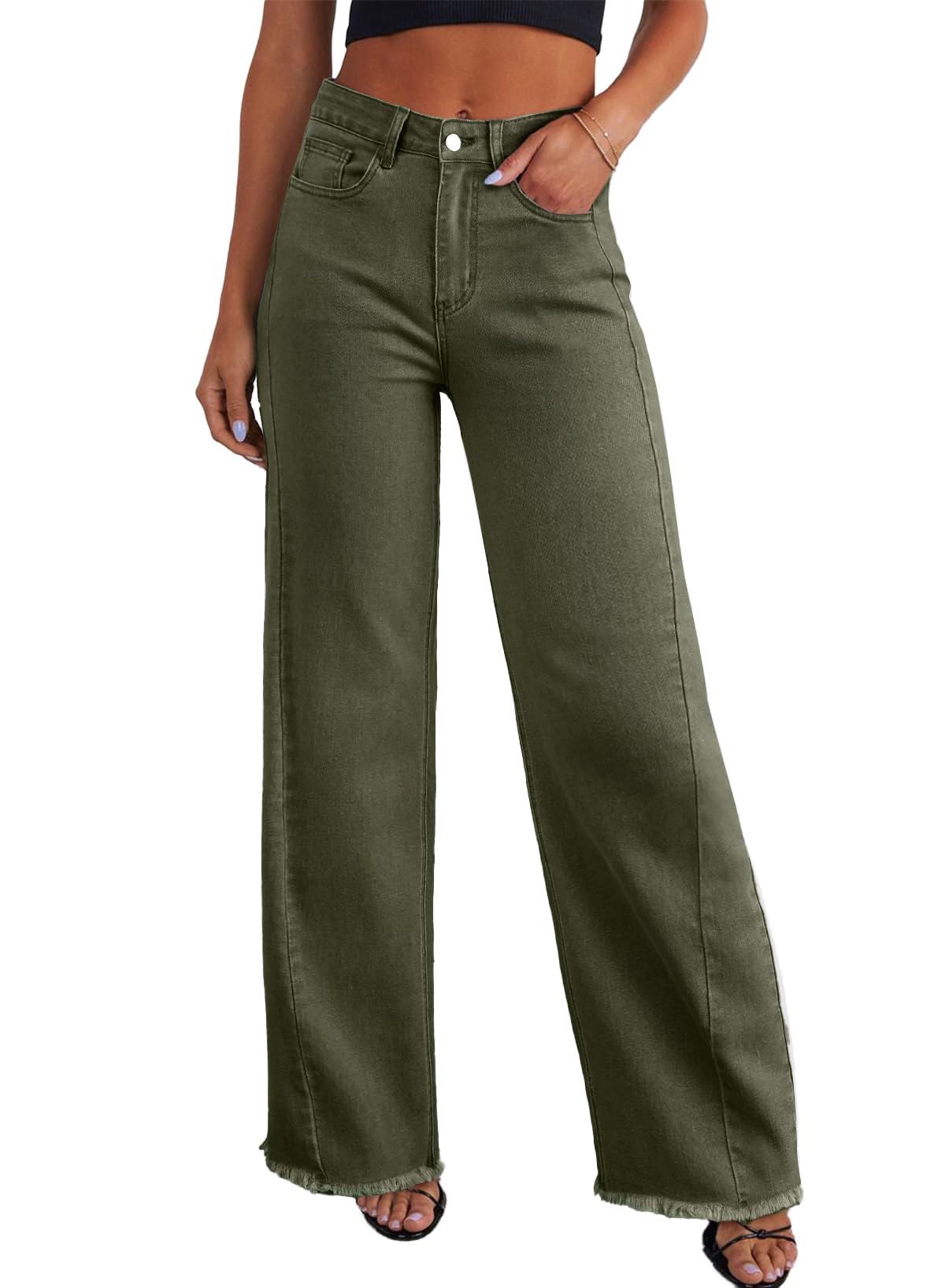 Sidefeel Women's Wide Leg Jeans High Waisted Stretchy Denim Pants