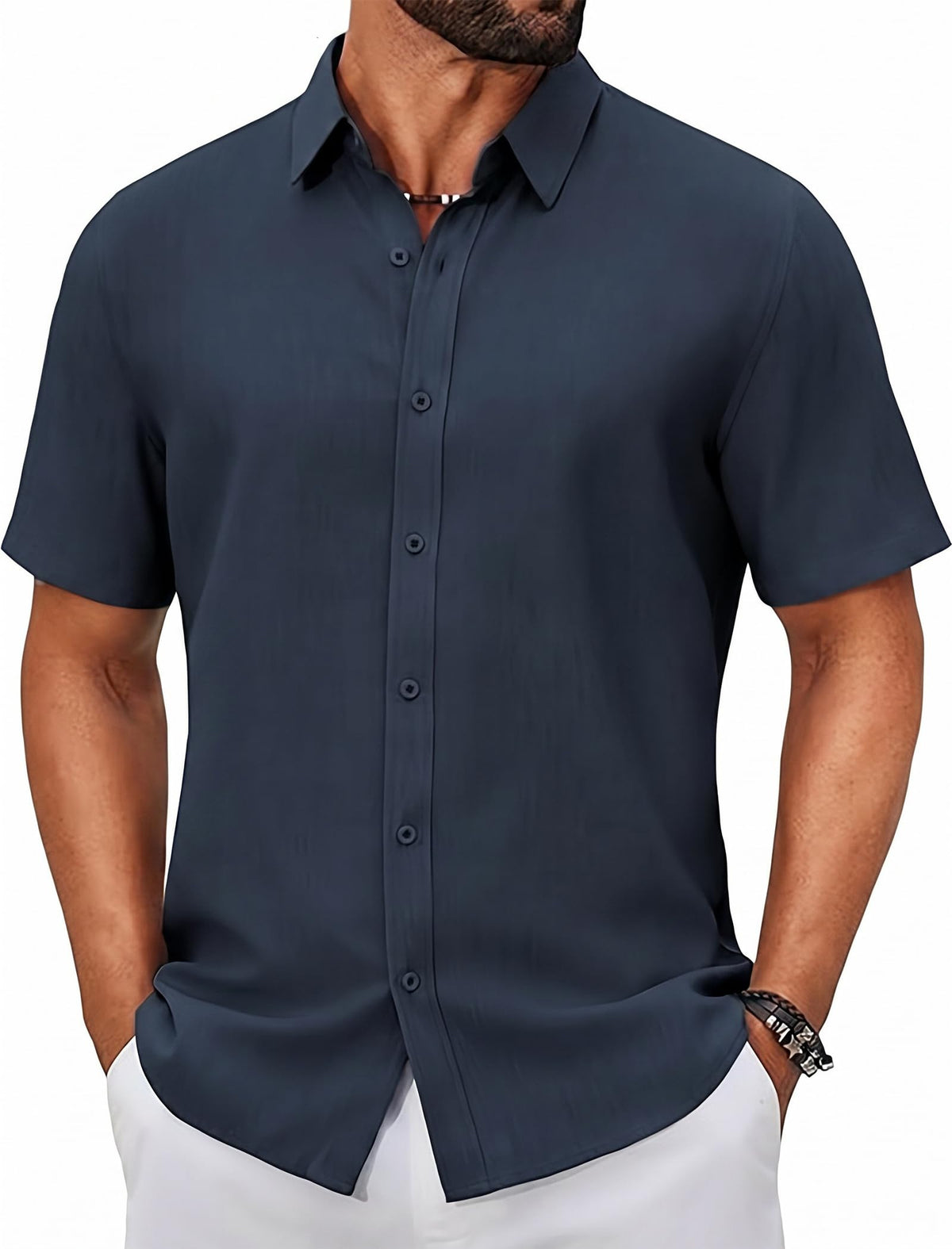 COOFANDY Men's Button Down Shirts Short Sleeve Linen Textured Shirts Casual Summer Beach Shirts