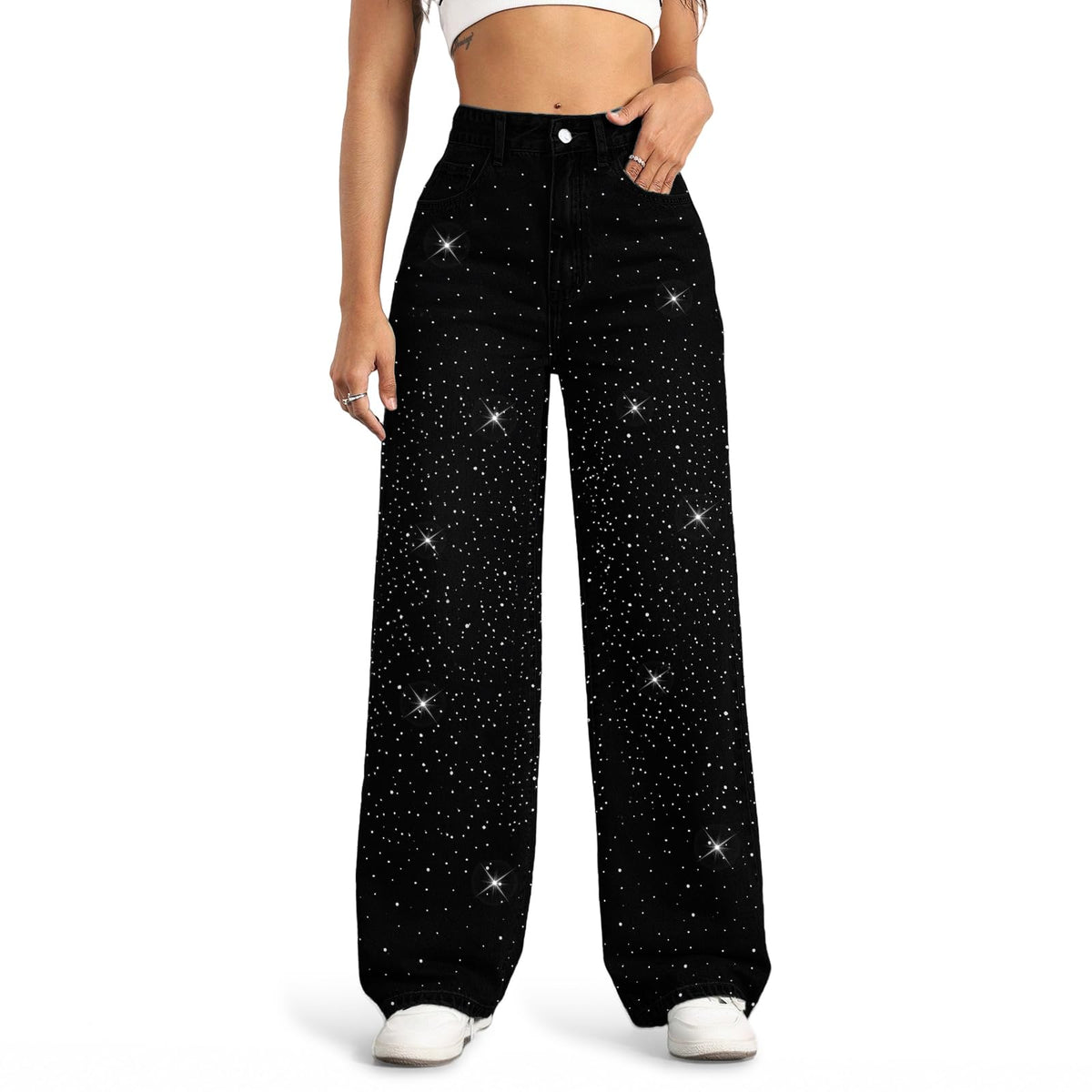 Mars Power Women's High-Waisted Wide-Leg Straight Jeans