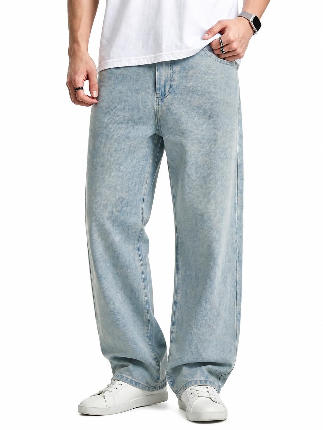 JMIERR Men's Stretch Baggy Wide-Leg Denim Jeans