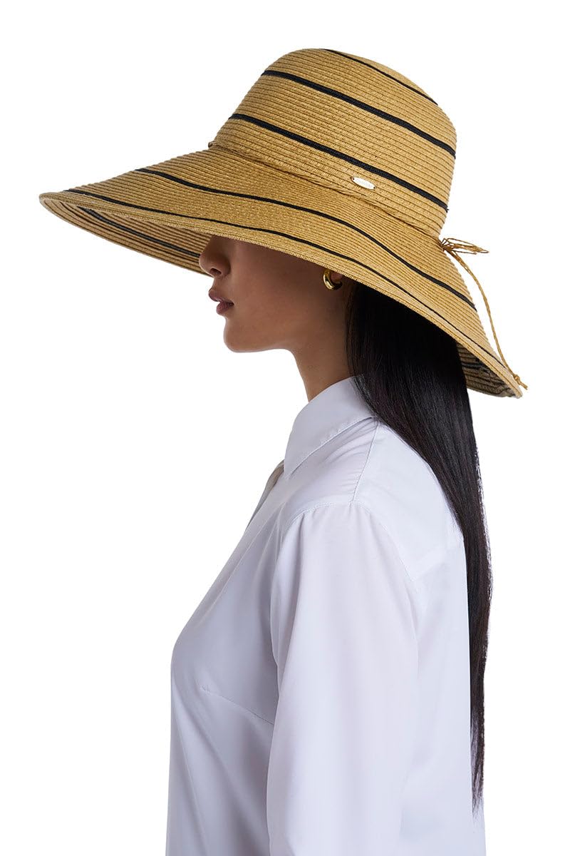 Wide Brim Sun Hat - UPF 50 Sun Protection - Classic Straw Hat Style Weave - Aubrey in Natural Tan (One Size)