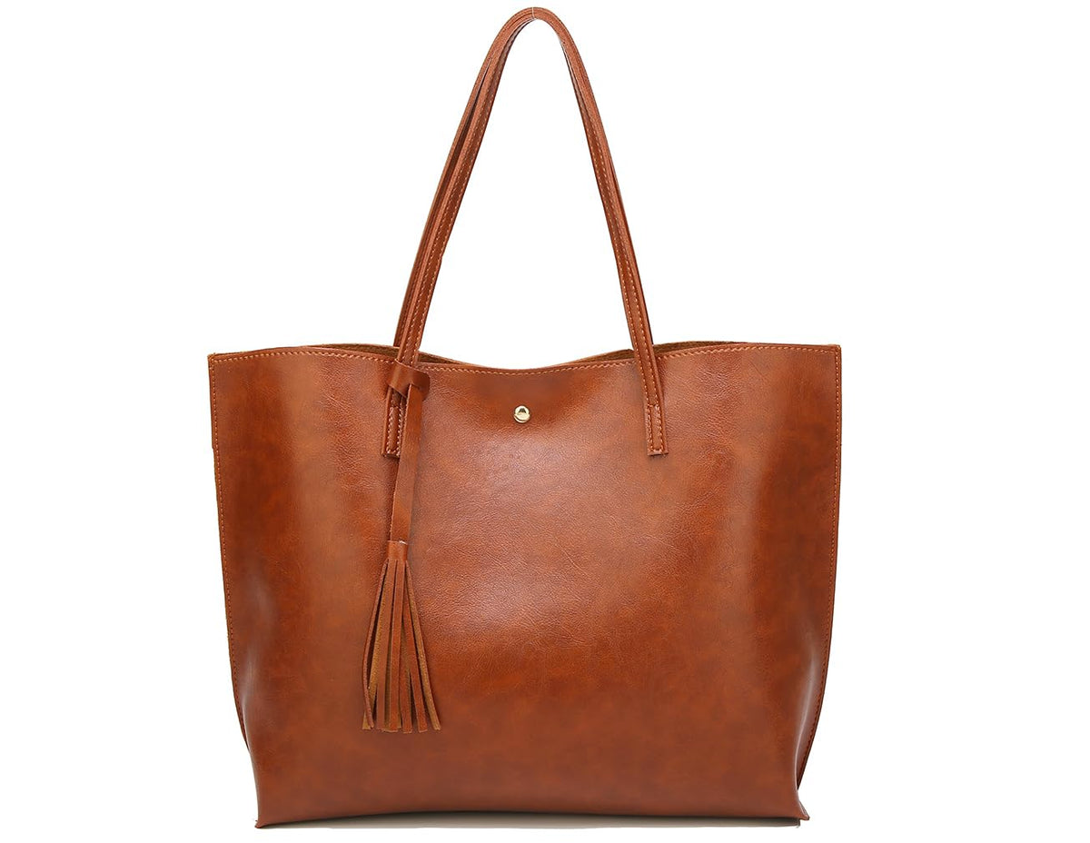 Dreubea Women's Soft Faux Leather Large Tassel Tote Shoulder Bag
