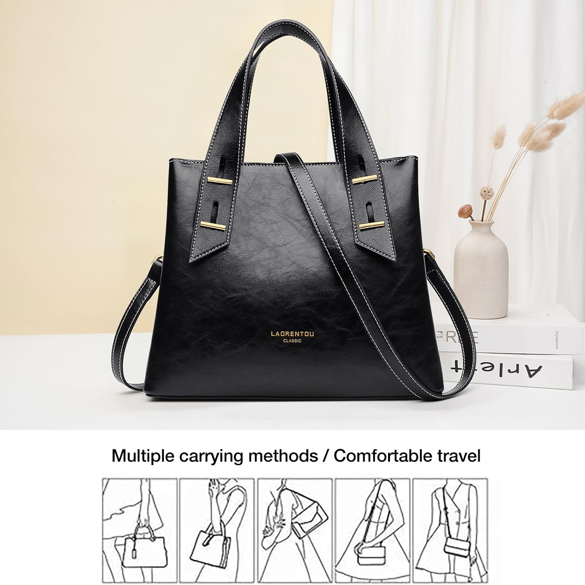LAORENTOU Women Crossbody Handbags Genuine Leather Satchel Handbags for Women Top-handle Shoulder Tote Purses