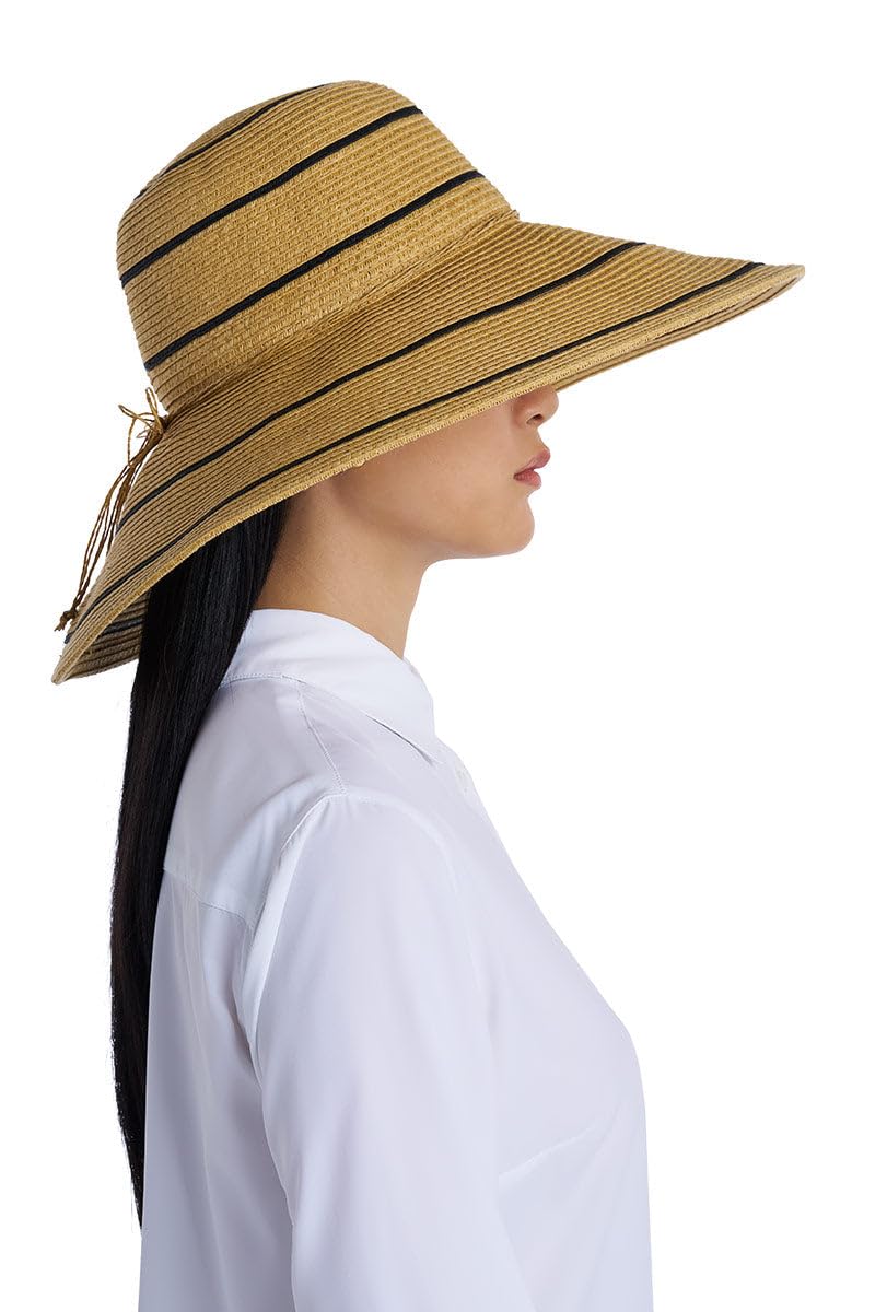 Wide Brim Sun Hat - UPF 50 Sun Protection - Classic Straw Hat Style Weave - Aubrey in Natural Tan (One Size)