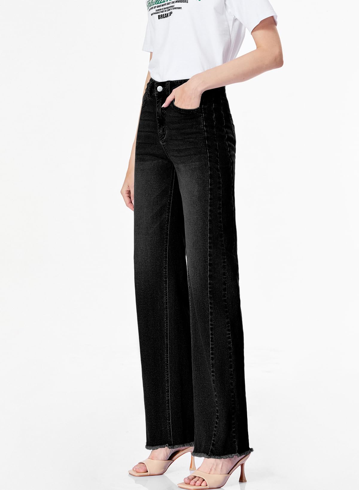 Sidefeel Women's Wide Leg Jeans High Waisted Stretchy Denim Pants