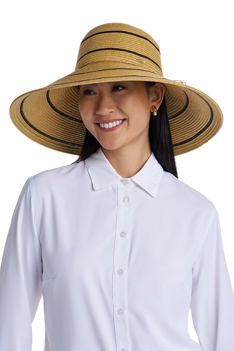 Wide Brim Sun Hat - UPF 50 Sun Protection - Classic Straw Hat Style Weave - Aubrey in Natural Tan (One Size)
