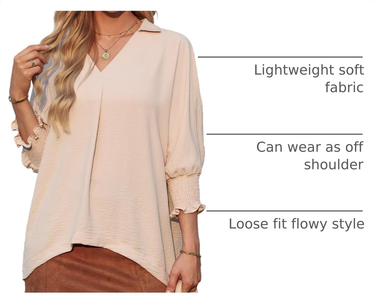Dokotoo 3/4 Length Sleeve Womens Tops Dressy Blouses Collared Shirts