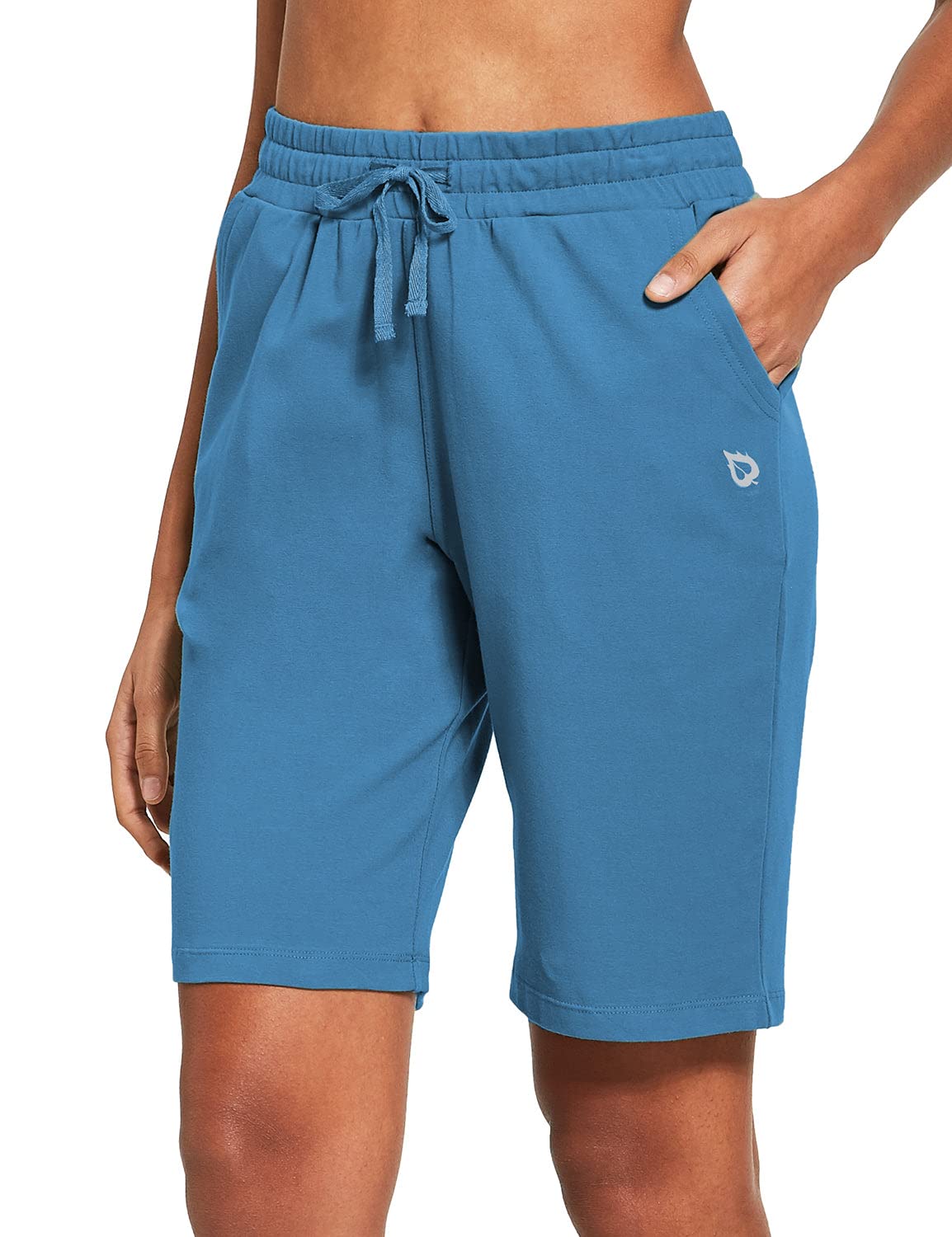 baleaf Women's Bermuda Shorts Long Cotton Knee Length Lounge with Pockets