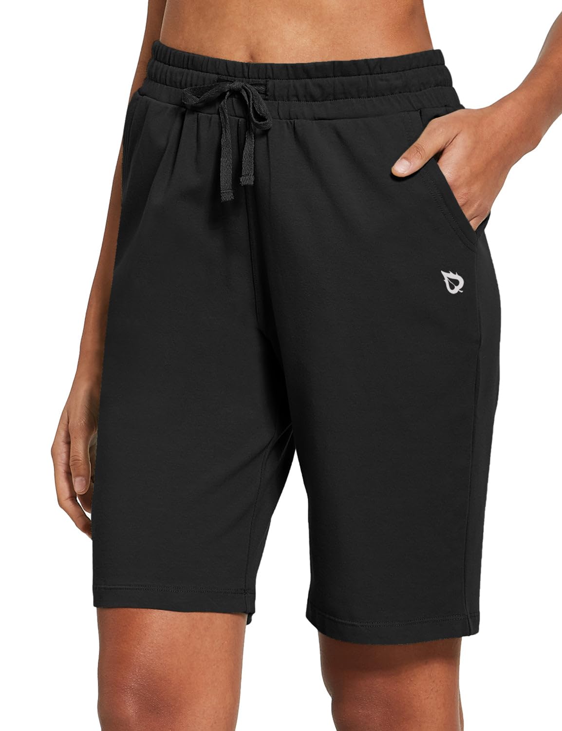 baleaf Women's Bermuda Shorts Long Cotton Knee Length Lounge with Pockets