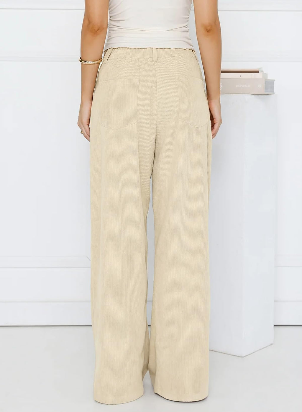 Sidefeel Corduroy Pants Women Wide Leg High Waisted Drawstring Baggy Pants