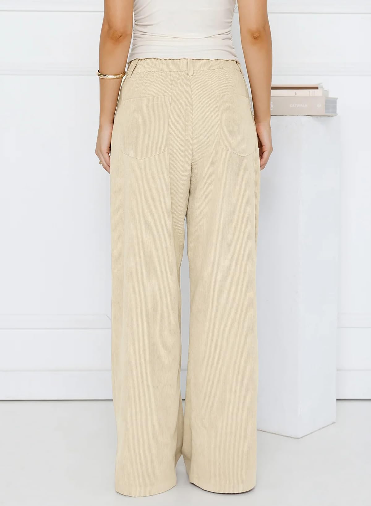Sidefeel Corduroy Pants Women Wide Leg High Waisted Drawstring Baggy Pants