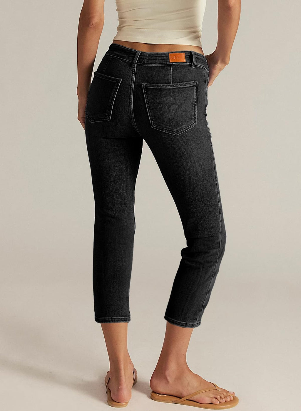 Sidefeel Women's Capri Jeans Mid Rise Skinny Stretchy Front Seam Capri Leggings Denim Pants