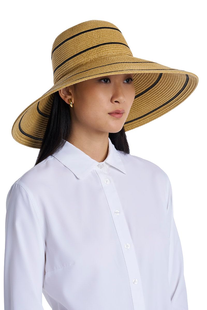 Wide Brim Sun Hat - UPF 50 Sun Protection - Classic Straw Hat Style Weave - Aubrey in Natural Tan (One Size)