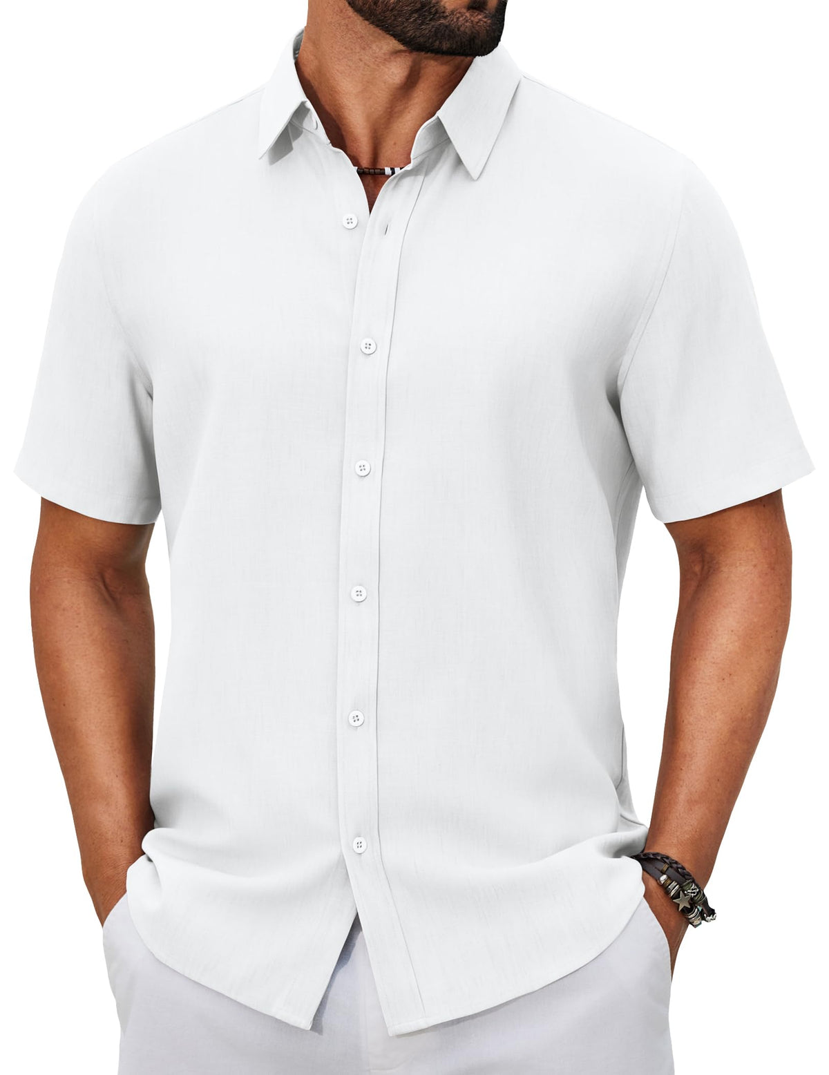 COOFANDY Men's Button Down Shirts Short Sleeve Linen Textured Shirts Casual Summer Beach Shirts