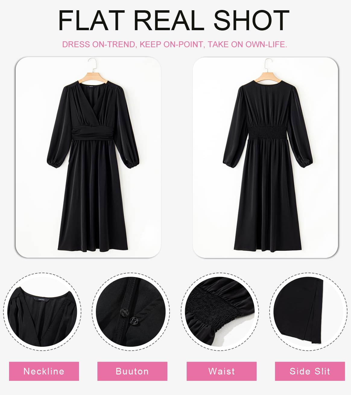 Dokotoo Maxi Dresses for Women 2026 Wrap V-Neck Long Sleeve Ruched Smocked Empire Waist Side Slit Wedding Guest Dress Elegant Dresses Black X-Large