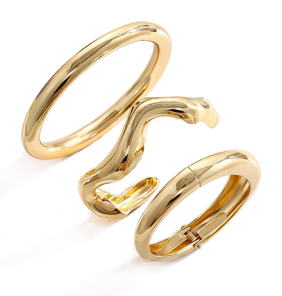Women's 14K Gold-Plated Stackable Chunky Bangle Bracelet Set