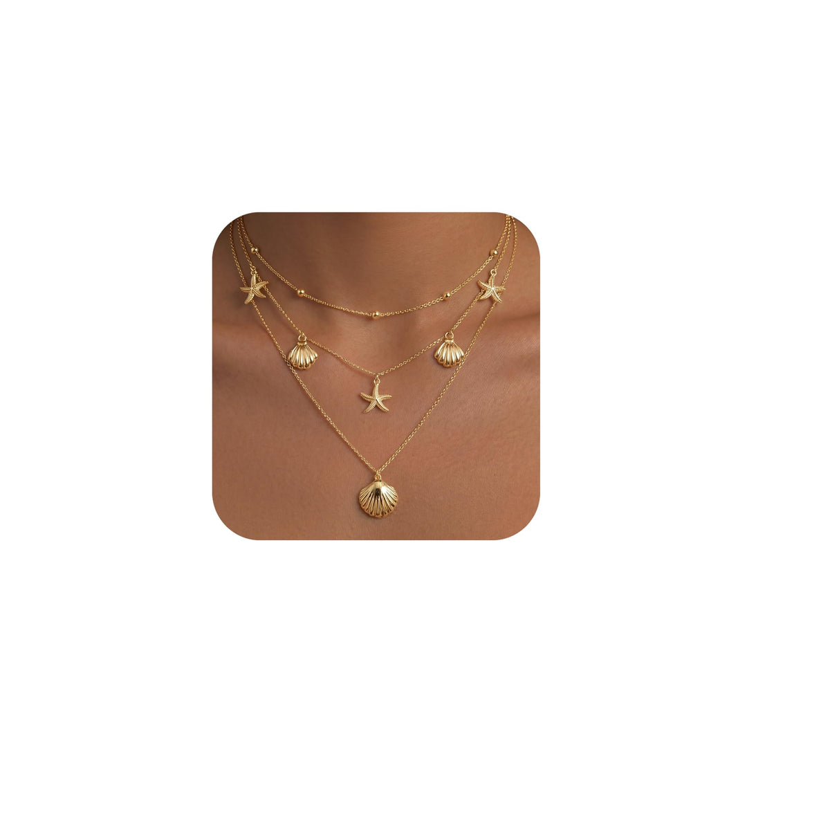 WomenGifts Layered 14K Gold-Plated Pendant Necklace Set