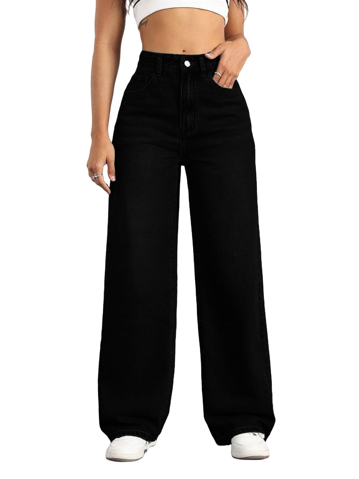Mars Power Women's High-Waisted Wide-Leg Straight Jeans
