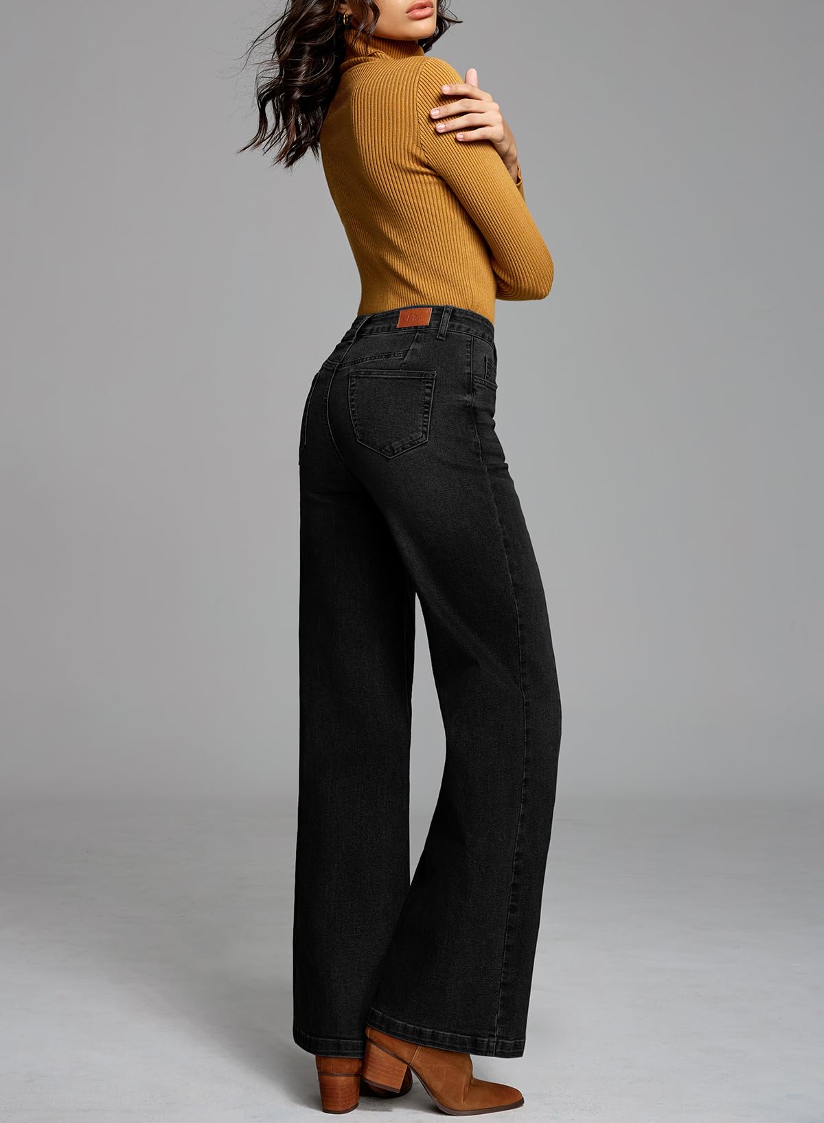 Sidefeel Women's Wide Leg Jeans High Waisted Stretchy Baggy Denim Pants
