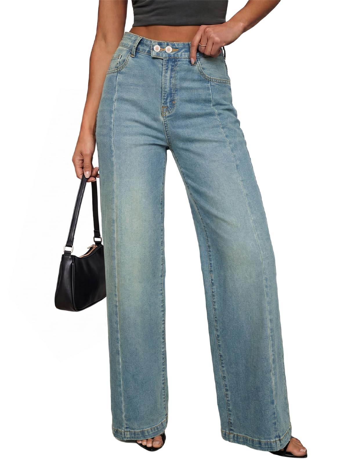 Sidefeel Women's Wide Leg Jeans High Waisted Stretchy Baggy Denim Pants