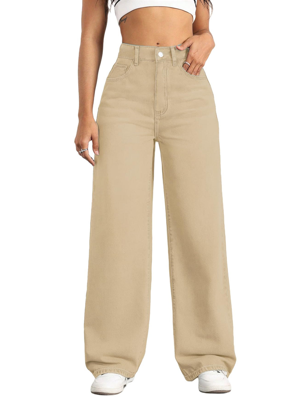Mars Power Women's High-Waisted Wide-Leg Straight Jeans