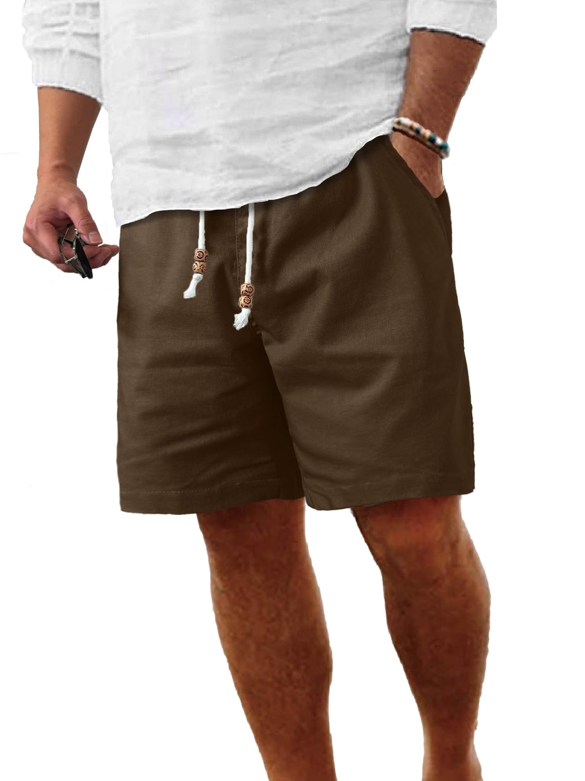 Comdecevis Men's Cotton-Linen Casual Drawstring Shorts