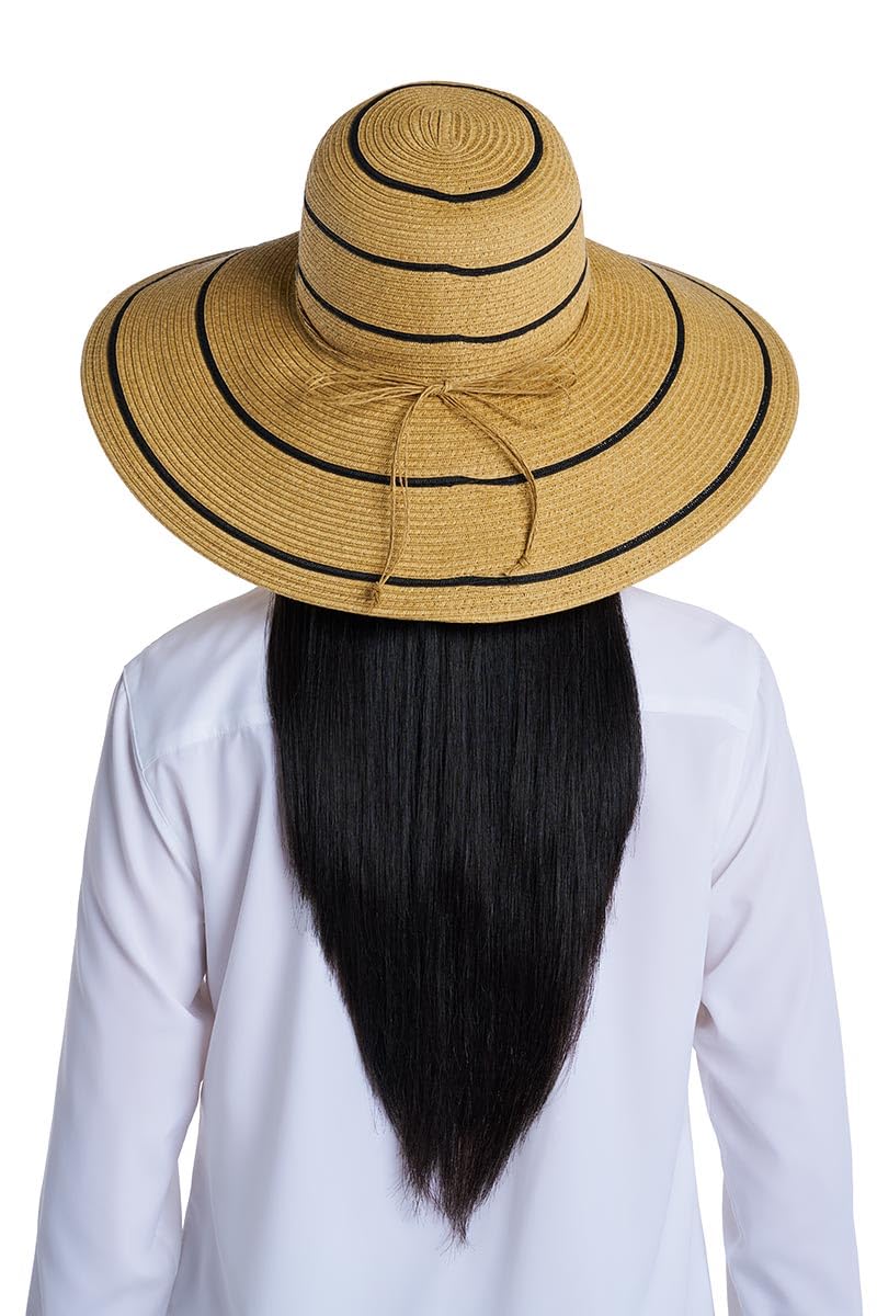Wide Brim Sun Hat - UPF 50 Sun Protection - Classic Straw Hat Style Weave - Aubrey in Natural Tan (One Size)
