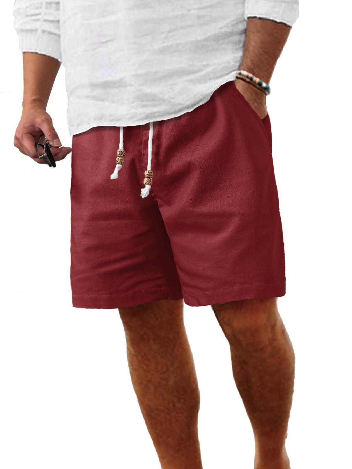 Comdecevis Men's Cotton-Linen Casual Drawstring Shorts